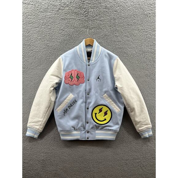 Jordan x J Balvin Varsity Jacket Leather Sleeve Snap Men Size Small DX1734-441